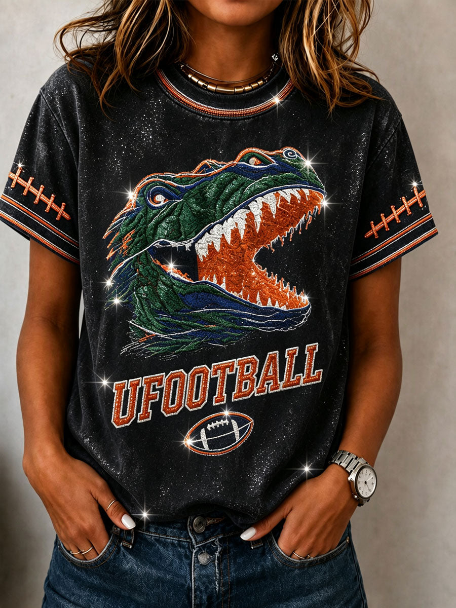 Women'S Rugby Printed Round Neck Short Sleeved T-Shirt