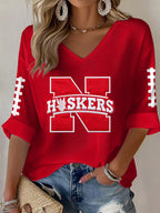 Women'S Football Print Waffle  Top