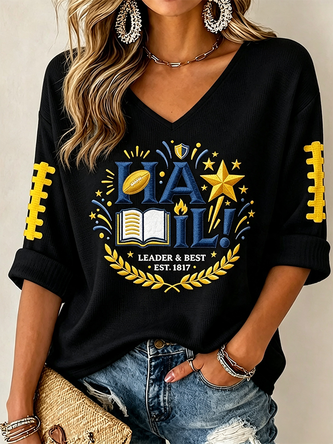 Women'S Football Print Waffle  Top