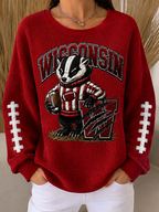 Women'S Football Print Casual  Printed Waffle Sweatshirt
