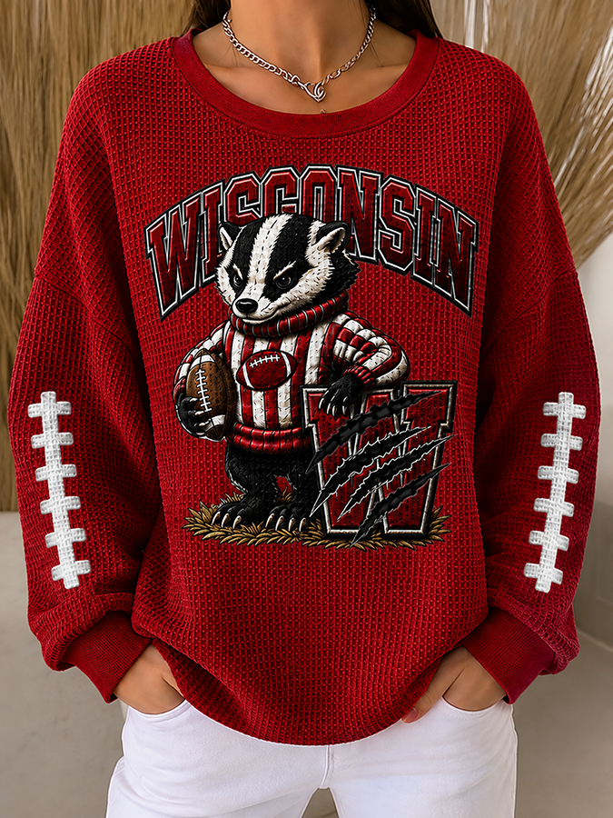 Women'S Football Print Casual  Printed Waffle Sweatshirt