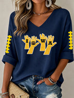 Women'S Rugby Patterned Waffle V-Neck Top