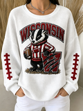 Women'S Football Print Casual  Printed Waffle Sweatshirt