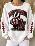 Women'S Football Print Casual  Printed Waffle Sweatshirt