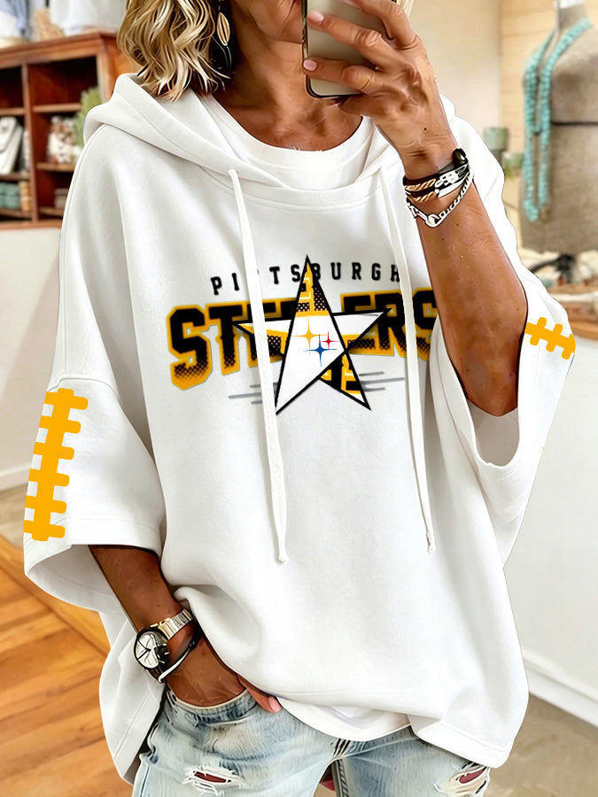 Women'S Football Print Hooded Sweatshirt