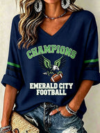 Women'S Seattle Football Vintage Fashion Printed Waffle T-Shirt