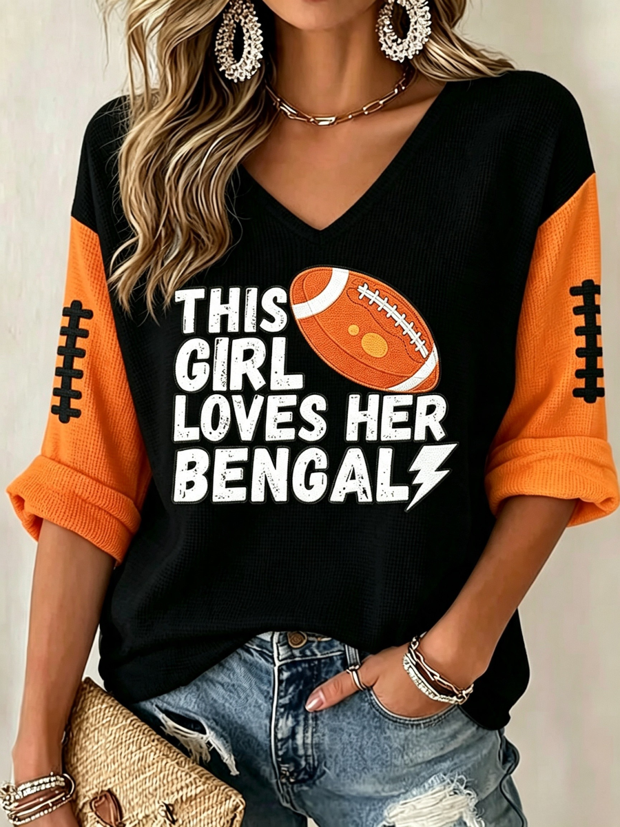 Women's Football Print Waffle  Top