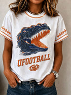 Women'S Rugby Printed Round Neck Short Sleeved T-Shirt