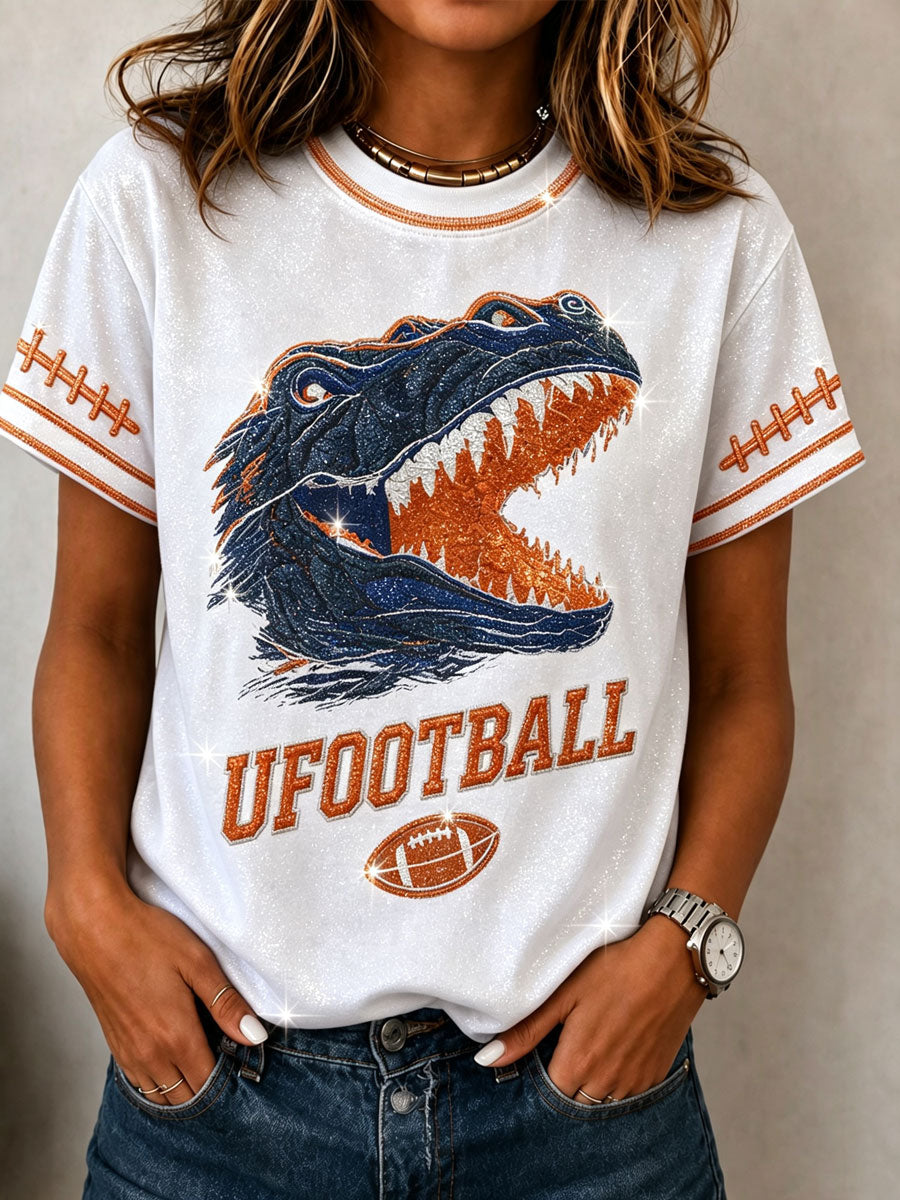 Women'S Rugby Printed Round Neck Short Sleeved T-Shirt