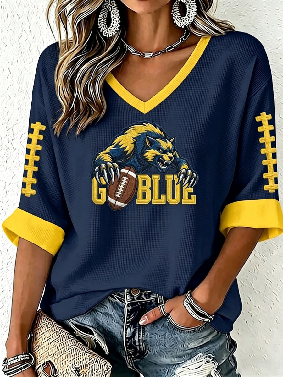 Women'S Football Print Waffle  Top
