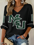 Women'S Rugby Patterned Waffle V-Neck Top