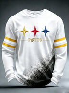 Men's Football Print Waffle Crewneck Sweatshirt