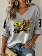 Women'S Rugby Patterned Waffle V-Neck Top