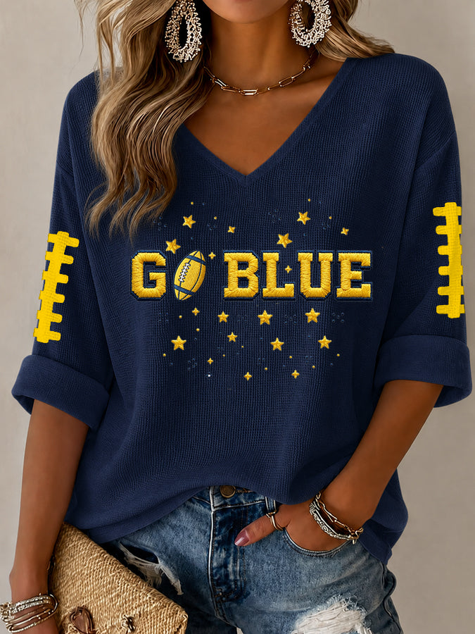 Women'S Football Print Waffle  Top