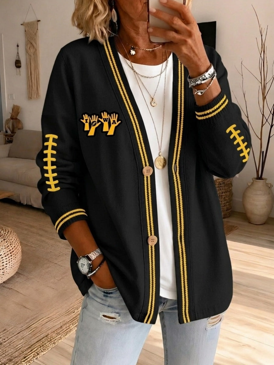 Women'S Football Print Casual Cardigan Top