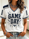 Women'S Football GAME DAY Printed V-Neck T-Shirt