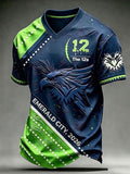 Men's Seattle Football Printed Vintage Fashion Loose Short Sleeve T-Shirt