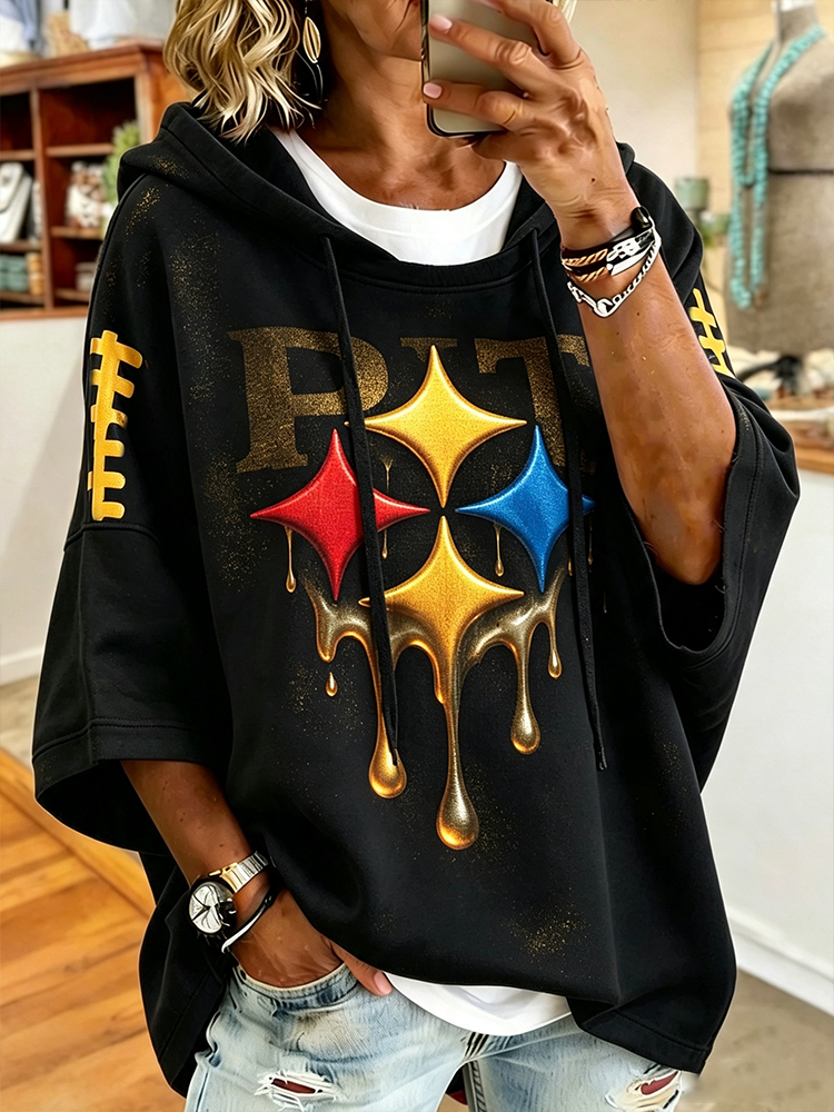 Women'S Retro Rugby Printed Hoodie