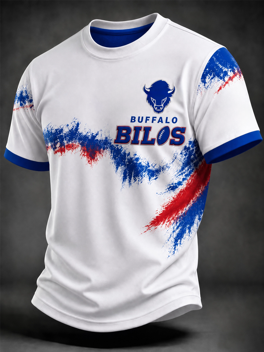 Men's football printed short sleeved T-shirt