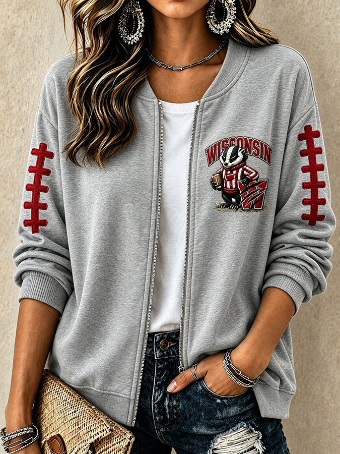 Women'S Football Printed Knitted Jacquard Jacket