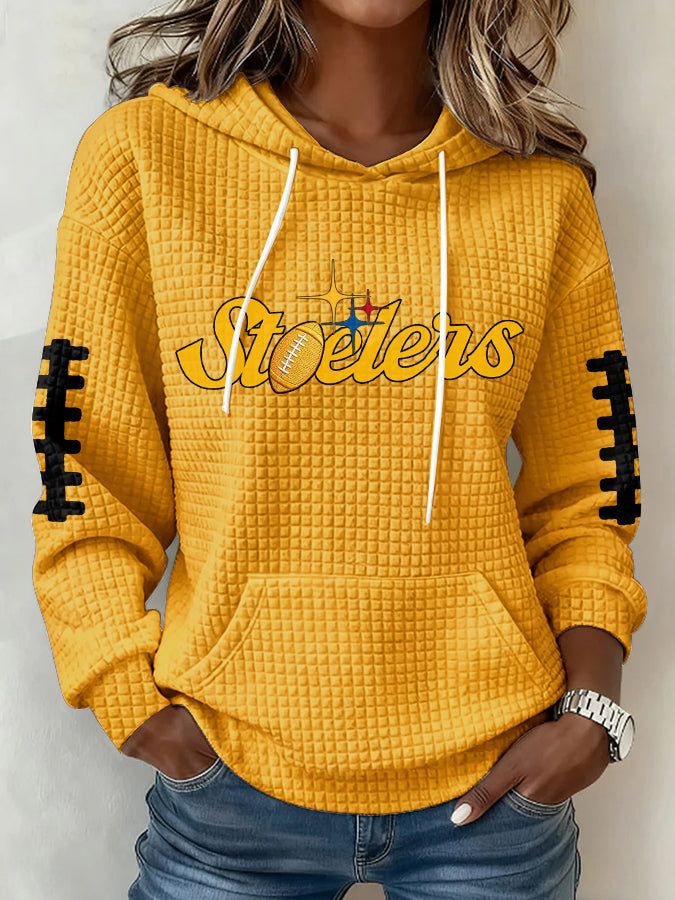 Women's Casual Football Printed Waffle Hoodie