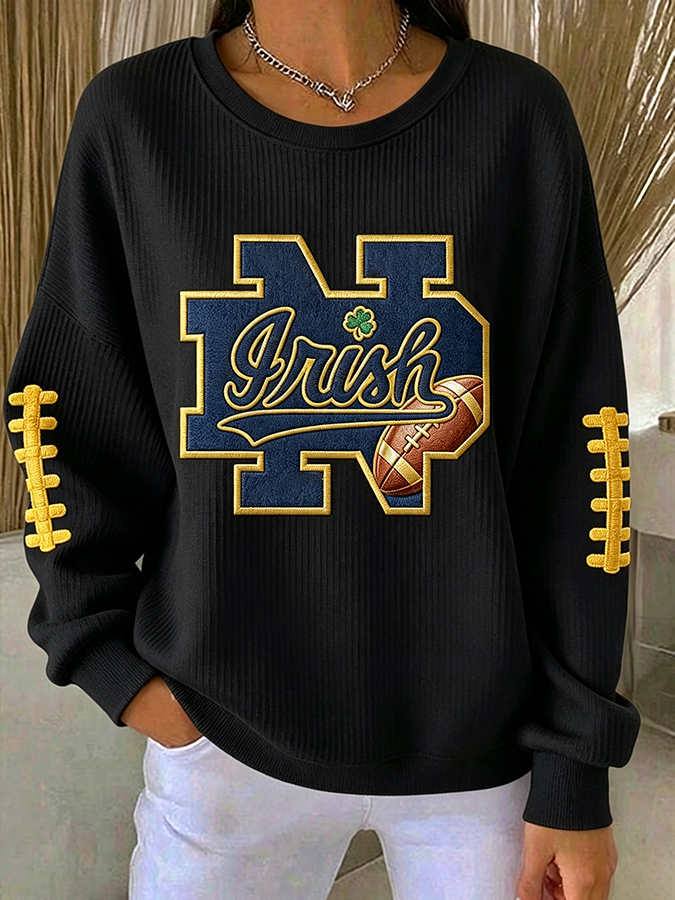 Women'S Embroidered Printed Round Neck Rugby Top
