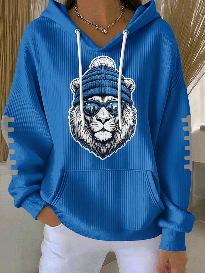 Women'S Football Print Hooded Sweatshirt