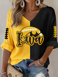 Women'S Football Print Waffle  Top