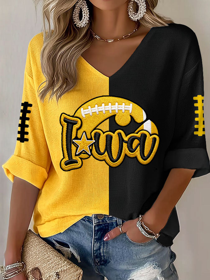 Women'S Football Print Waffle  Top