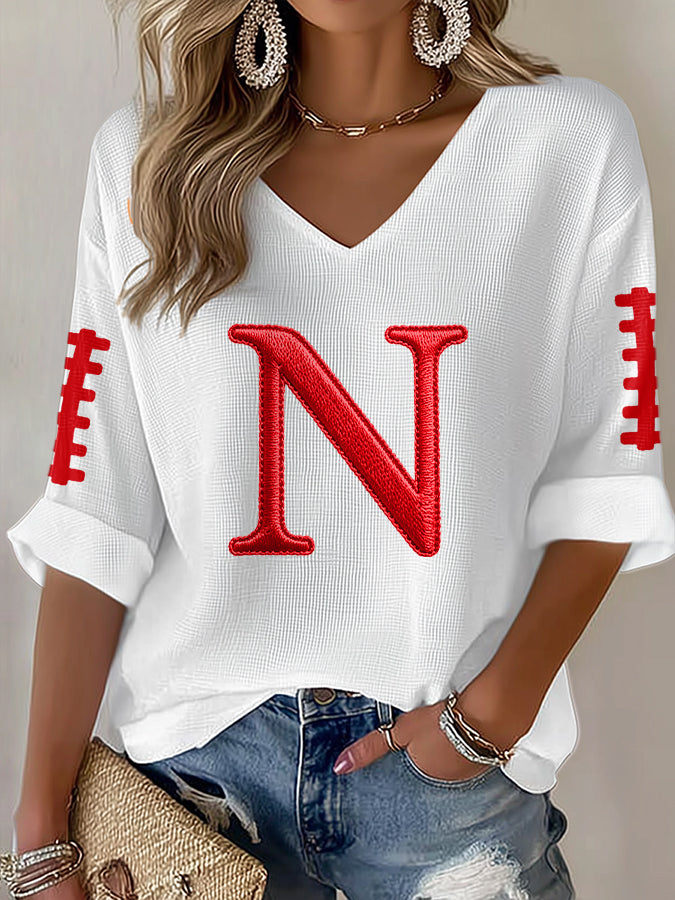 Women'S Football Print Waffle  Top