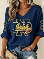 Women'S Rugby Patterned Waffle V-Neck Top