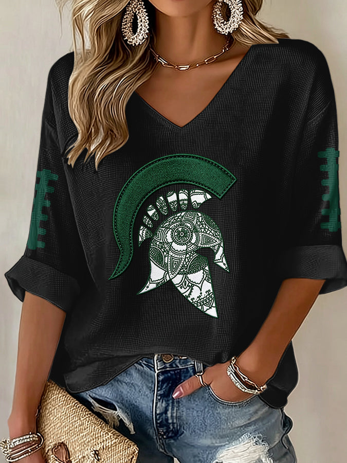 Women'S Football  Print Waffle  Top