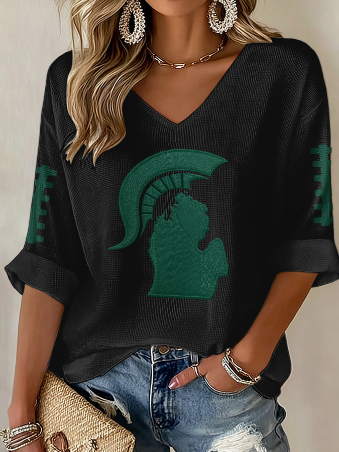Women'S Football  Print Waffle  Top