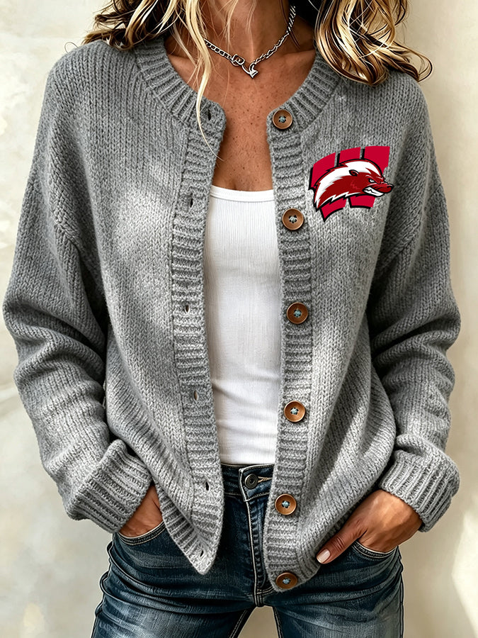 Women's Football Fans Printed Knitted Cardigan Top