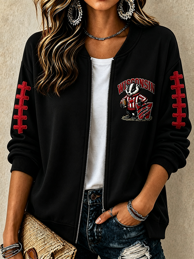 Women'S Football Printed Knitted Jacquard Jacket