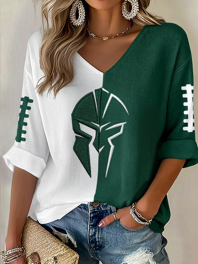 Women'S Football  Print Waffle  Top