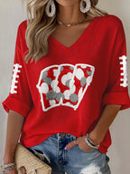 Women'S Football Print Waffle  Top