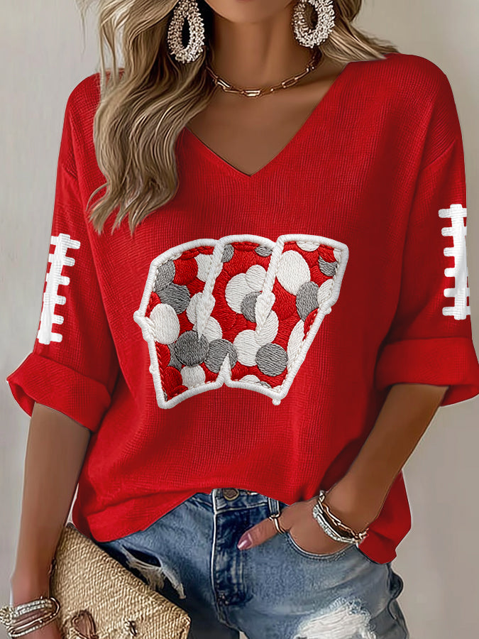 Women'S Football Print Waffle  Top