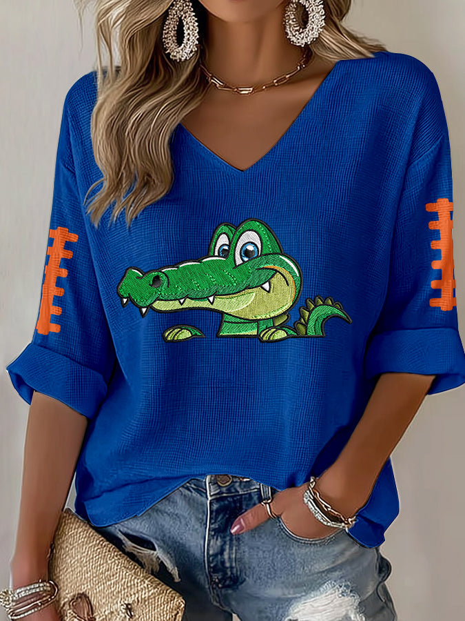 Women'S Football Print Waffle  Top