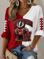 Women'S Football Print Waffle  Top