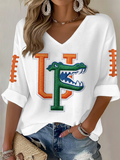 Women'S Rugby Patterned Waffle V-Neck Top