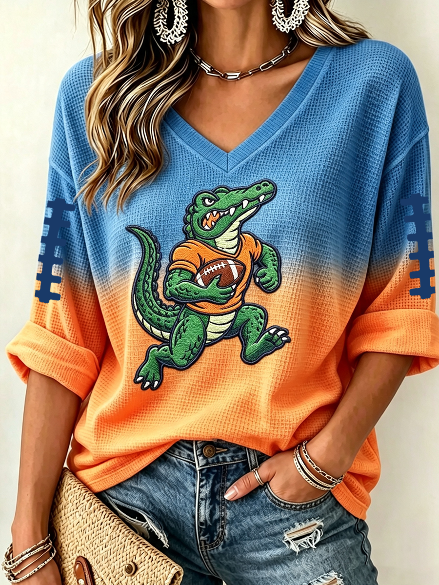 Women'S Football Print Waffle  Top
