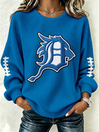 Women's Football Print Crew Neck Check Sweatshirt