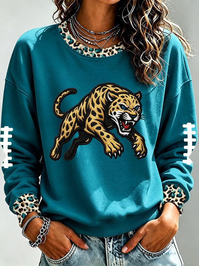 Women'S Retro Football Print Round Neck Sports Shirt