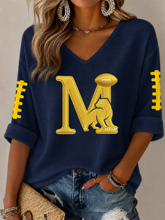 Women'S Football Print Waffle  Top