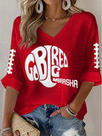 Women'S Football Print Waffle  Top