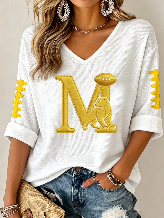 Women'S Football Print Waffle  Top