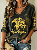 Women's Rugby Patterned Waffle V-Neck Top