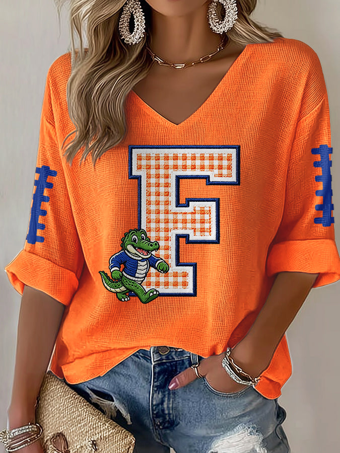 Women'S Football Print Waffle  Top