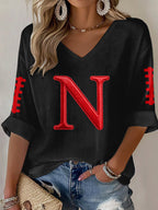 Women'S Football Print Waffle  Top
